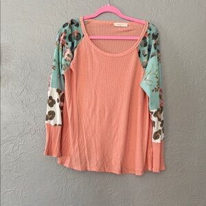 Umgee Coral and Patterned Long Sleeve Top